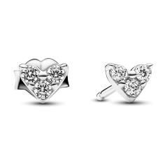 Heart sterling silver stud earrings with clear cubic zirconia 293003C01