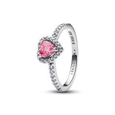 Heart sterling silver ring with fancy pink and clear cubic zirconia 198421C03-56