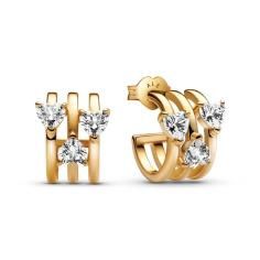 Hearts and lines 14k gold-plated hoop earrings with clear cubic zirconia 263656C01