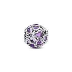 Hearts sterling silver charm with transparent purple enamel 793772C01