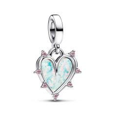 Hearts sterling silver double dangle with pink lab-created opal and fancy fairy tale pink cubic zirconia 793434C01