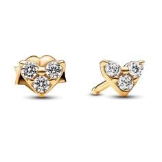 Heart 14k gold-plated stud earrings with clear cubic zirconia 263003C01