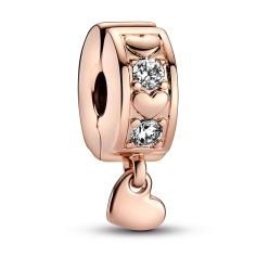 Heart 14k rose gold-plated clip with clear cubic zirconia and silicone grip 782253C01