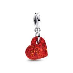 Heart sterling silver dangle with red lab-created opal 793348C01