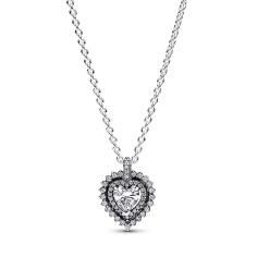Heart sterling silver collier with clear cubic zirconia 393099C01-45