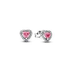 Heart sterling silver stud earrings with fancy pink and clear cubic zirconia 298427C02