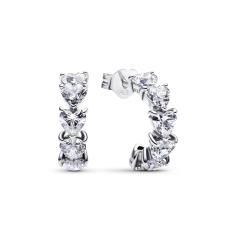 Hearts sterling silver hoop earrings with clear cubic zirconia 293657C01