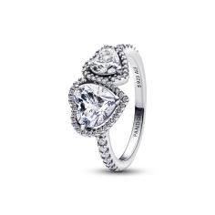 Hearts sterling silver ring with clear cubic zirconia 193659C01-54