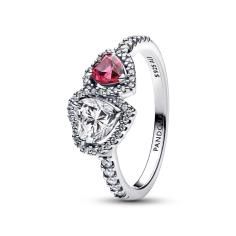 Hearts sterling silver ring with cherries jubilee red crystal and clear cubic zirconia 193662C01-54