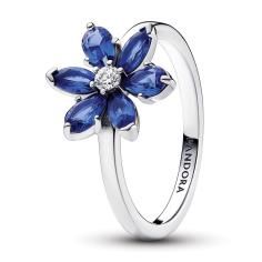 Herbarium cluster sterling silver ring with princess blue crystal and clear cubic zirconia 193000C01-50