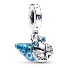 Hermit crab sterling silver dangle with stellar blue, icy green crystal, clear cubic zirconia and blue glow-in-the-dark ena 792700C01