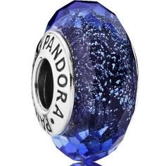 Iridescent Blue Faceted Murano Glass Silver Charm 791646