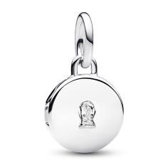 Key hole engravable locket sterling silver dangle with clear cubic zirconia 793066C01