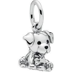 Labrador Puppy Silver Hanging Charm w Black Enamel 798009EN16