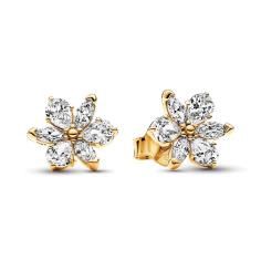 Herbarium cluster 14k gold-plated stud earrings with clear cubic zirconia 262633C01