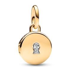 Key hole engravable locket 14k gold-plated dangle with clear cubic zirconia 763066C01