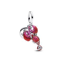 Love lobster sterling silver double dangle with clear cubic zirconia, black, glittery red and pink enamel 793676C01