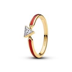 Marvel Iron Man 14k gold-plated ring with clear cubic zirconia and red enamel 164211C01
