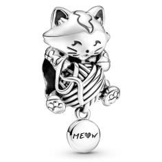 Kitten and Yarn Ball Silver Charm w Hanging Tail 799535C00
