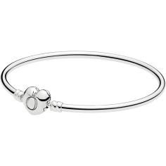 MOMENTS Silver Bangle w PANDORA Logo Heart Clasp 596268-21