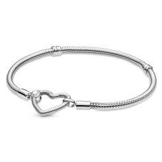 Moments Snake Chain Silver Bracelet w Heart Carrier Clasp 599539C00-18