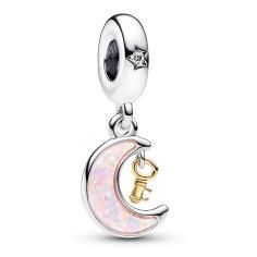 Moon and key sterling silver and 14k gold-plated dangle with clear cubic zirconia and pink lab-created opal 762985C01