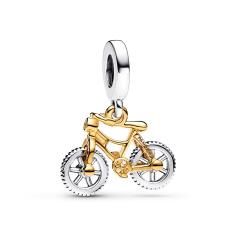 Moveable bike sterling silver and 14k gold-plated dangle with clear cubic zirconia 763354C01