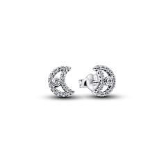 Moon sterling silver stud earrings with clear cubic zirconia 294257C01
