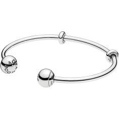 MOMENTS Open Silver Bangle w Silicone Stoppers   End Caps 596477-2