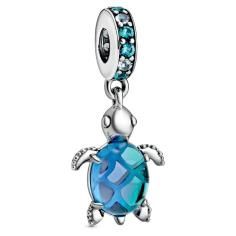 Murano Glass Sea Turtle Silver Hanging Charm w Blue   Green Crystal   Peacock Murano 798939C01