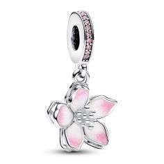 Movable cherry blossom sterling silver dangle with fancy pink cubic zirconia and shaded pink enamel 790667C01
