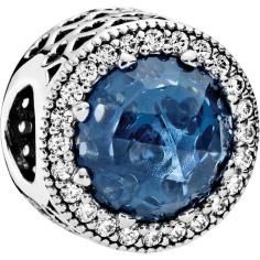 Moonlight Blue Radiant Hearts Openwork Silver Charm w Moonlight Blue Crystals   Clear CZ 791725NMB