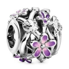 Openwork Purple Daisy Silver Charm w Purple   Pink Enamel 798772C02