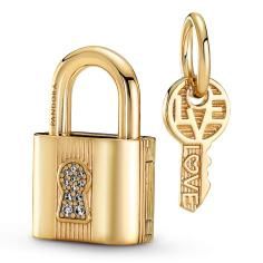 Padlock and key 14k gold-plated dangle with clear cubic zirconia 760088C01