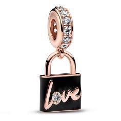 Padlock 14k rose gold-plated dangle with clear cubic zirconia and black enamel 782508C01