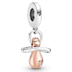 Pacifier sterling silver and 14k rose gold-plated dangle with clear cubic zirconia 781490C01
