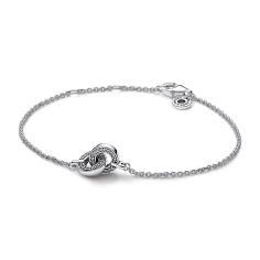Pandora logo intertwined circle sterling silver bracelet with clear cubic zirconia 592742C01-16
