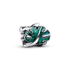Monstera leaves sterling silver charm with holographic glittery green enamel 793332C01