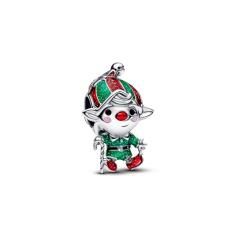 Moveable elf sterling silver charm with glittery red, green, black and pink enamel 794294C01