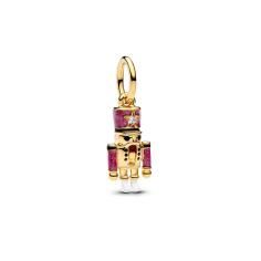 Nutcracker 14k gold-plated dangle with clear cubic zirconia, glittery pink, black and white enamel 763583C01