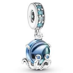 Octopus sterling silver dangle with bleached aqua blue, icy green, stellar blue crystal and bi-color green blue Murano glass 791694C01