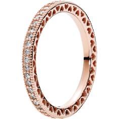 PANDORA Rose Hearts of PANDORA Ring Band w Clear CZ 180963CZ-62