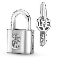 Padlock and key sterling silver dangle with clear cubic zirconia 790088C01