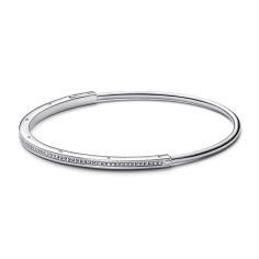 Pandora logo sterling silver bangle with clear cubic zirconia 592313C01-2