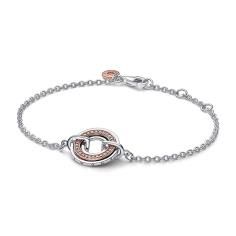 Pandora logo sterling silver and 14k rose gold-plated bracelet with clear cubic zirconia 582741C01-18