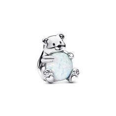 Polar bear sterling silver charm with white lab-created opal and black enamel 793589C01