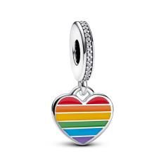 Pride rainbow heart sterling silver dangle with clear cubic zirconia, red, orange, yellow, green, blue, purple enamel 792017CZ_E029