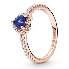 Pandora Rose Sparkling Blue Elevated Heart Ring w Blue Crystal   CZ 188421C01-56