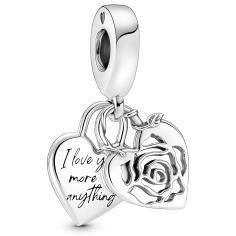 Rose heart sterling silver double dangle 790086C00
