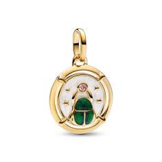 Scarab 14k gold-plated medallion with pink cubic zirconia, shimmering white, shaded blue and green enamel 763413C01